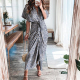 Purpdrank - 2023 New Bandage Single Breasted Dress Women Casual Short Sleeve Button Solid Maxi Dress For Woman Summer Holiday Style Dress