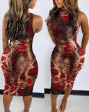 Purpdrank - Fashion Women Summer Sleeveless Printed Sexy Slim Pullover O Neck Midi Bodycon Dress Nightclub Party Elegant Evening Dresses