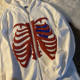Purpdrank - Y2K Harajuku Korean Style Loose Skeleton Zip Up Hoodie Goth Grunge Long Sleeve Hooded Jacket Retro Black Oversized Sweatshirt
