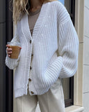 Purpdrank - Autumn Winter V-Neck Loose Cardigans Women Single Breasted Casual Oversized Sweater Female Long Sleeve Knitted Jumpers