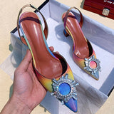 Purpdrank - Luxury Patent Leather Women Pumps Sun Style Rhinestone High Heels Pointed Toe None-slip Wedding Party Pumps Shoes Size 42