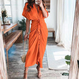 Purpdrank - 2023 New Bandage Single Breasted Dress Women Casual Short Sleeve Button Solid Maxi Dress For Woman Summer Holiday Style Dress