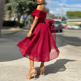 Purpdrank - Summer New Fashion Women A-Line Wedding Party Dress Sexy Off Shoulder Solid Long Dress Elegant Chic Wrap V Neck Ruffle Dresses