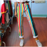 Purpdrank - Women Vintage Striped Shorts Pant Lady High Waist Crimping Slim Short Pant Girl Streetwear Female Stripe Students' Fashion Short