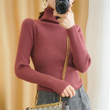 Purpdrank - New Women's Autumn Winter Turtleneck Pullovers Sweater Woman Primer Shirt Long Sleeve Short Slim-fit tight Jumper Top Solid