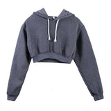 Purpdrank - Fashion Women Sweatershirts Feme Long Sleeve Pullover Solid Crop Hoodies Sport Pullover Tops Casual Jumper Coat Hoodies