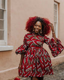 Purpdrank - Womens African Ankara Print Maxi Dress Traditional Casual Outfits Attire Fashion Lotus Sleeve V Neck African Dresses Women