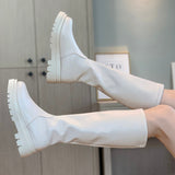 Purpdrank - Platform Knee High Boots Slip-on Block Heel Footwear Women Thick High Heels PU Leather Shoes Fashion Spring Female Boots