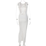 Purpdrank - Fashion Sexy O-neck Backless Long Maxi Evening Dresses Women Hollow Out Sleeveless Split Bodycon Party Dress for New Year