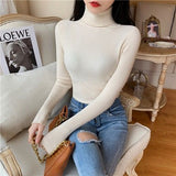 Purpdrank - New Women's Autumn Winter Turtleneck Pullovers Sweater Woman Primer Shirt Long Sleeve Short Slim-fit tight Jumper Top Solid