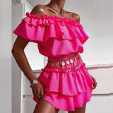 Purpdrank - Sexy Off Shoulder Ruffle Mini Dresses Women Elegant Slash Neck Summer Beach Dress Casual Vintage Floral Print Ladies Party Dress