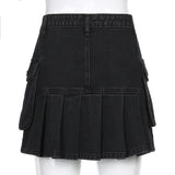 Purpdrank - New  Mall Goth Y2K High Waist Jean Skirts E-girl Aesthetics Black Denim Pleated Skirts with Big Pockets Grunge Punk Outfits