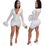 Purpdrank - Internet Celebrity Famous V-neck Long Sleeve White Vestidos Elegantes Sexy Outfits For Woman Evening Night Club Party Dress