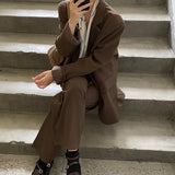 Purpdrank - New Fashion Vintage Blazer Pants Suit OL Elegant Business Wear Blazers + High Waist Wide Leg Pants Suits 2 Piece Set