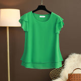 Purpdrank - New Summer Women Blouse Loose O-Neck Chiffon Shirt Female Short Sleeve Blouse Oversized Shirts womens tops and blouses Top