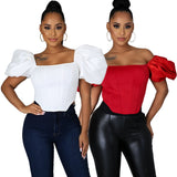 Purpdrank - Tops Women's Clothing Nightclub New Fashion Polyester Square Collar Solid Color Satin All Matching Puff Sleeve Small Shirt