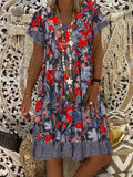 Purpdrank - High quality plus size loose women dress 2023 summer dress fashion casual V-neck short sleeve printed women dresses 6xl