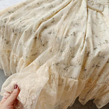 Purpdrank - Spring Outfits Romantic Women Lace Embroidery Party Dress Summer Elegant Floral Print Short Puff Sleeve Gothic Vintage Midi Dress