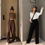 Purpdrank - Retro Solid Color Wild Straight Wide Leg Pants Female Spring New Korean Fashion High Waist Casual Long Pants