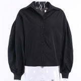 Purpdrank - New Lantern Sleeve Elegant Shirt Blouse White Black Sexy Button Vintage Turn Down Collar Office Ladies Shirt Female Casual