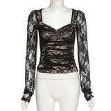 Purpdrank - Lace Women T shirt Elegant Vintage Long Sleeve Transparent Slim Party Streetwear Casual Top Autumn Fashion Tshirt