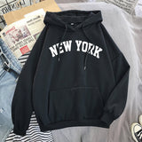 Purpdrank - NEW Sweatshirts velvet winter Women's NEW YORK printing Hooded Female Cotton Thicken Warm Hoodies Lady Autumn Tops