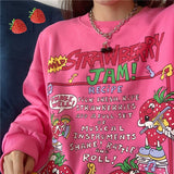 Purpdrank - New Harajuku Retro Top Strawberry Print Hoodie Women Loose Streetwear Sweatshirt American Retro Oversized Pullover