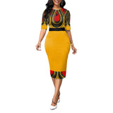 Purpdrank - Ladies Fashion Half Sleeve Dress Women Elegant Round Collar Geometric Printing Splicing Temperament Maxi Dress For Ball Party