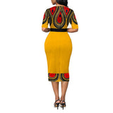 Purpdrank - Ladies Fashion Half Sleeve Dress Women Elegant Round Collar Geometric Printing Splicing Temperament Maxi Dress For Ball Party