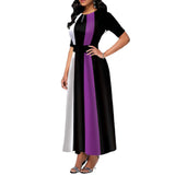 Purpdrank - Ladies Fashion Half Sleeve Dress Women Elegant Round Collar Geometric Printing Splicing Temperament Maxi Dress For Ball Party