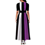 Purpdrank - Ladies Fashion Half Sleeve Dress Women Elegant Round Collar Geometric Printing Splicing Temperament Maxi Dress For Ball Party