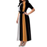 Purpdrank - Ladies Fashion Half Sleeve Dress Women Elegant Round Collar Geometric Printing Splicing Temperament Maxi Dress For Ball Party