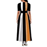 Purpdrank - Ladies Fashion Half Sleeve Dress Women Elegant Round Collar Geometric Printing Splicing Temperament Maxi Dress For Ball Party