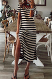 Purpdrank - Stripe V Neck Slit Maxi Dress
