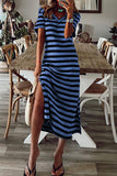 Purpdrank - Stripe V Neck Slit Maxi Dress