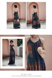 Purpdrank - Bali Vacation V-Neck Beach Dress Summer New Neck-Mounted Split Fork Backless Loose Dress Thin Thailand Travel Long Skirt