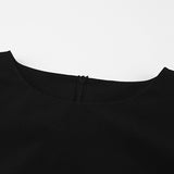 Purpdrank - Spring and Summer New Pure Cotton O-Neck Fashion A-Line Black Short-Sleeved Hollow Out Sexy Careful Pleated Mini Skirt