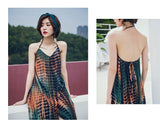 Purpdrank - Bali Vacation V-Neck Beach Dress Summer New Neck-Mounted Split Fork Backless Loose Dress Thin Thailand Travel Long Skirt