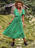 Purpdrank - 2023 New Bohemia Floral Print Ruffles Summer Dress For Women Casual A-line V-neck Sashes Vintage Dress Women Party Dress