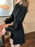 Purpdrank - Fashion Black Wrap Shirt Dress Women Office Ladies Elegant Short Dresses Korean Style Kpop Casual Robes Female Autumn