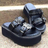 Purpdrank - Summer Women's All-match Casual Slippers Black Goth Punk Round Toe Platform Ladies Sandals Zapatillas De Mujer