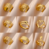 Purpdrank - Stainless Steel Rings for Women Jewelry Accessories Simple Vintage Gold Color Electroplated Adjustable Double Layer Wide Ring