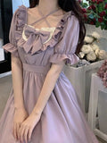 Purpdrank - Sweet Kawaii Lolita Dress Women Japanese Cute Ruffles Wrap Puff Sleeve Halter Short Dresses Summer Bow Soft Girls