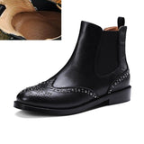 Purpdrank - Genuine Leather Classic Chelsea Boots Woman  Slip On Ladies Rivets Ankle Boots Simple Comfortable Winter Warm Shoes Size 43