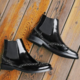 Purpdrank - Genuine Leather Classic Chelsea Boots Woman  Slip On Ladies Rivets Ankle Boots Simple Comfortable Winter Warm Shoes Size 43