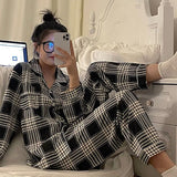Purpdrank - Plaid Christmas Pajamas Women Korean Sleepwear Autumn Pijamas Cute Clothes Pyjamas 2 Piece Pants Sets Loungewear Pj Suit