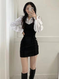 Purpdrank - Korean Bandage Bodycon Dress Women Vintage Kpop Wrap Short Dresses Casual Long Sleeve Spring Chic Slim Robes Female