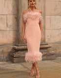 Purpdrank - Strapless Feather Evening Dresses Long Luxury Sweetheart Neckline Bodycon Midi Dress Elegant Formal Party Dresses White