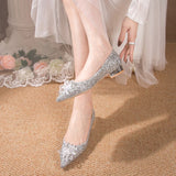 Purpdrank - New Bridal Wedding Shoes Sequined High Heels Pumps Women's Sliver Gold Rhinestone Crystal Shoes Women Crystal Dress Shoes