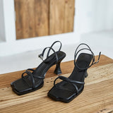 Purpdrank - High Heel Sandal for Women Med Suit Female Beige Summer Shoes Cross-Shoes High-heeled Medium Black Block Girls Fashion New